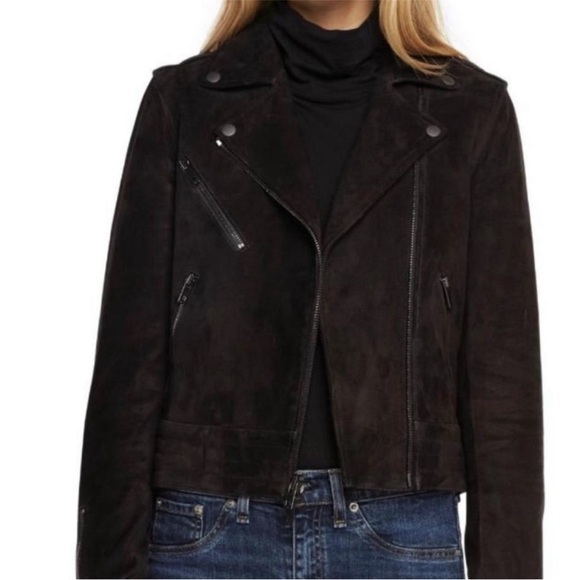 Rag Bone Moto Jacket Mercer Suede in Goat Leather Black